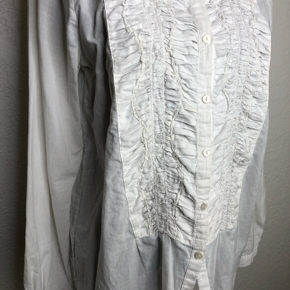 Sundance white tuxedo ruffle button down top size Medium - Picture 3 of 16